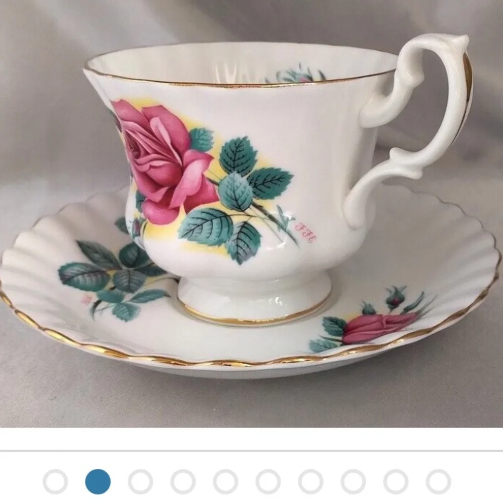 Royal Albert Elegant White Bone China teacup, and saucer pink rose vintage